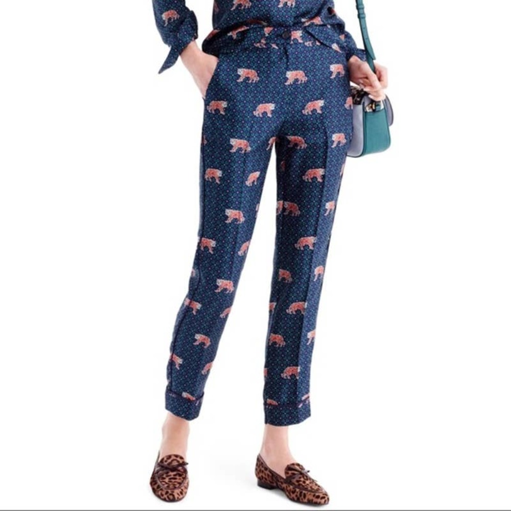J Crew Tiger Print Silk Easy Pants